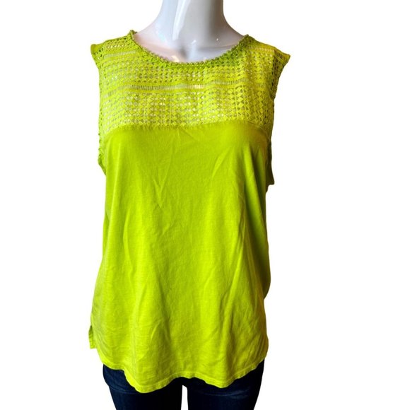 Stylus Womens Blouse Tank Lace Detail Crew Neck Keyhole Back Green Size X Large - Picture 1 of 5